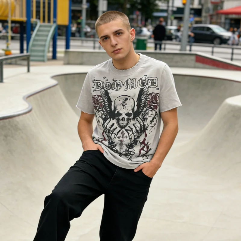 2026 T-shirt unisex retrò gotico scuro con stampa teschio a maniche corte europea americana Y2K 2026 Top alla moda