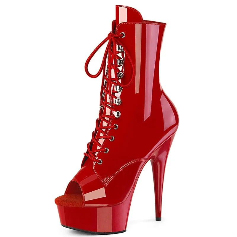15cm pole dance shoes show shoes, sexy super high heels, high lace mirror fish mouth ankle boots