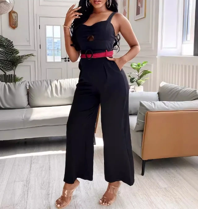 sexy elegant new fashion 2024 summer casual long jumpsuits Hollow out sleeveless camisole jumpsuit one pieces