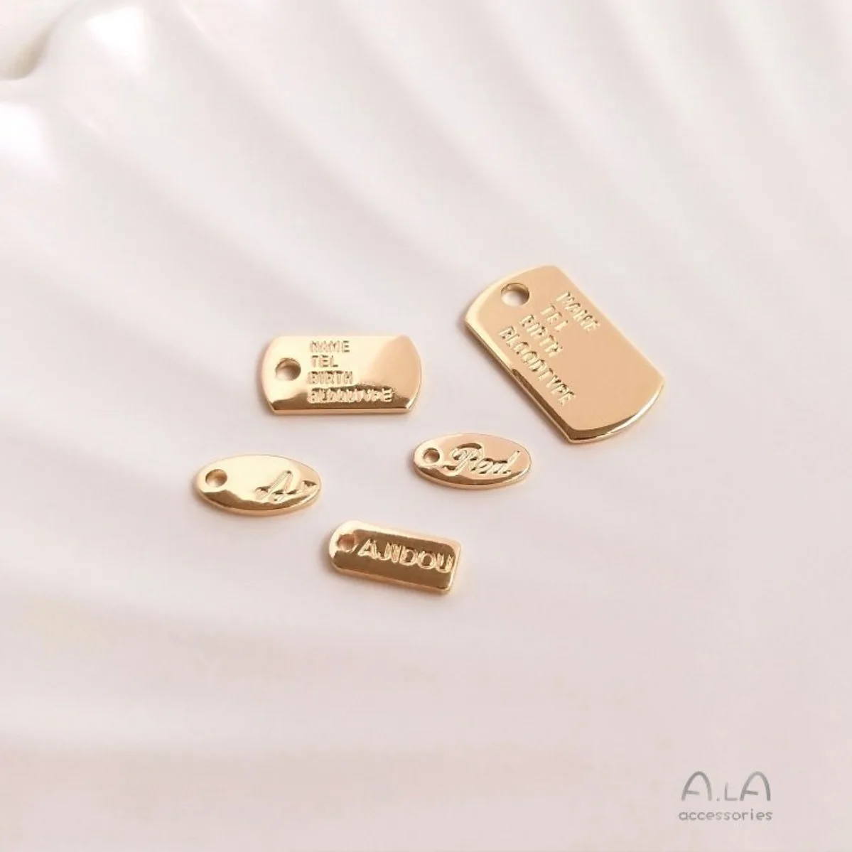Brass 14K Gold Plated Engraved Letter Rectangle Oval Tag Charms 1pcs DIY Bracelet Findings