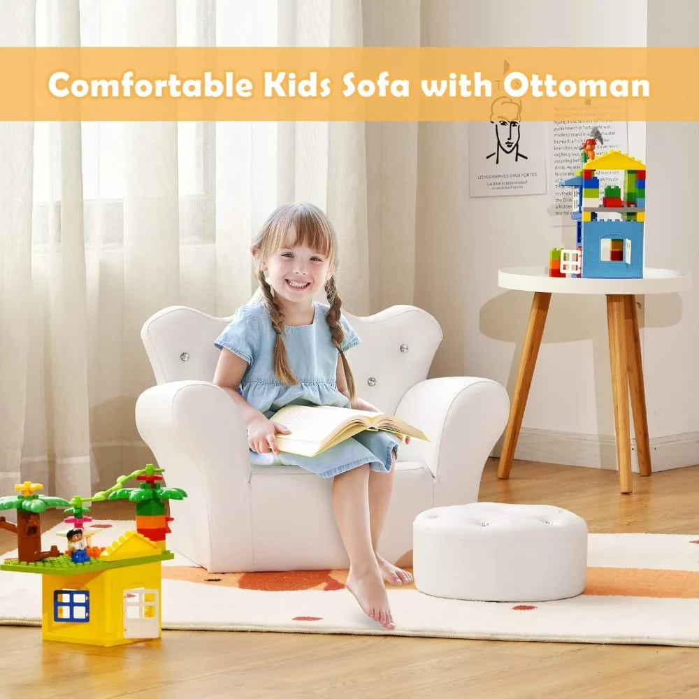 Kindersofa, gepolstertes Kindersofa mit Ottomane, Prinzessinnensofa mit Rautendekoration