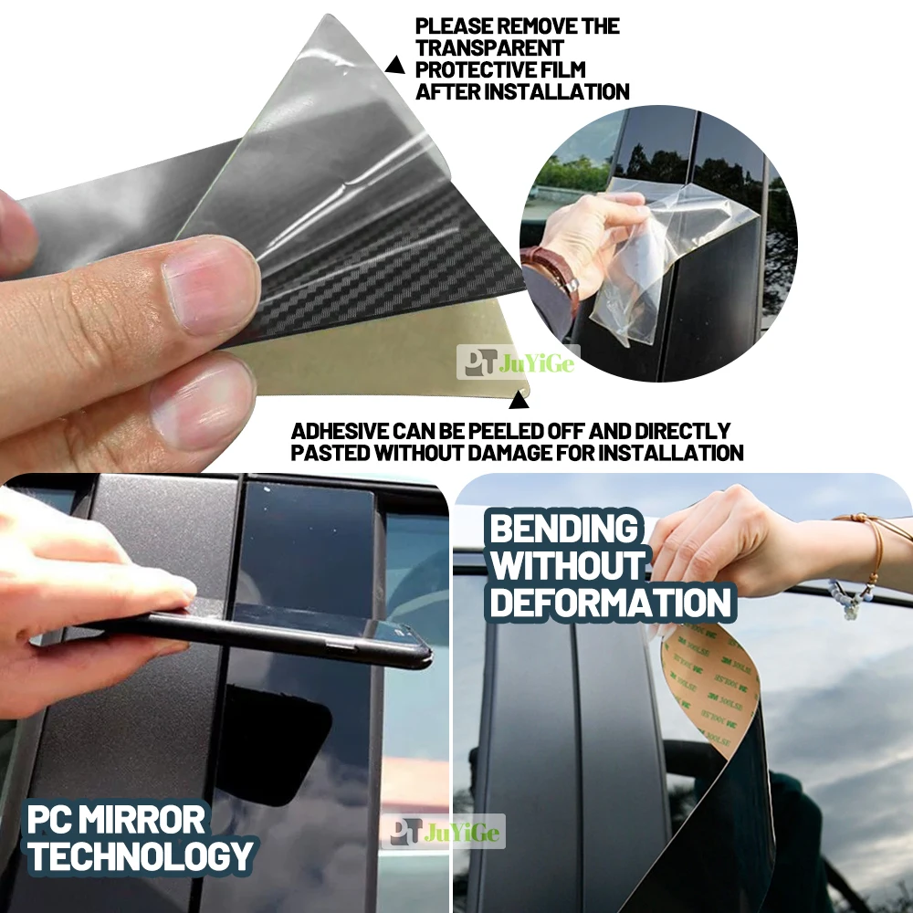 Glossy Black Carbon Fiber Window Door Deal B C Pillar Post Cover Sticker For Toyota Avalon XX50 2019-2023 2020 2021 2022 view 4