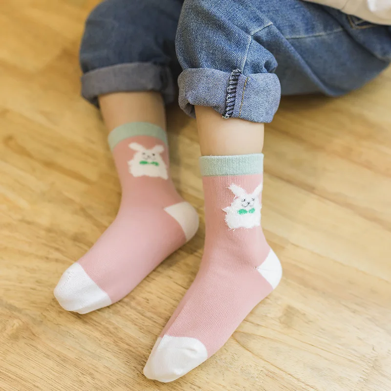 5pairs Random Cotton Children Socks Boys Girls Unisex Autumn Winter Casual Breathable Socks Cartoon Dinosaur Mouse Dog Kid Socks