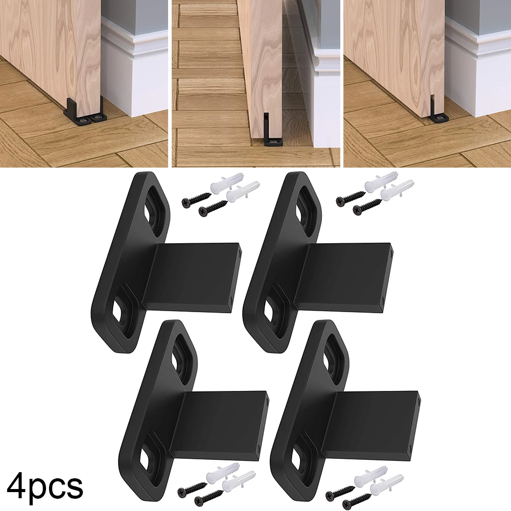 4 Pcs Barn Door Guide Adjustable Parts Sliding Floor Carbon Steel Anti Swinging Barn Door Guides Black Stabilize Barn Door