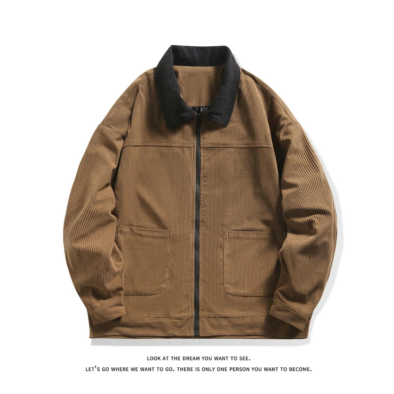 Streetwear Work Jackets Mens Fashion Style With Big Pockets Corduroy Jacket Full Zip Fall Jacket Outwear 3 Colors M-5XL