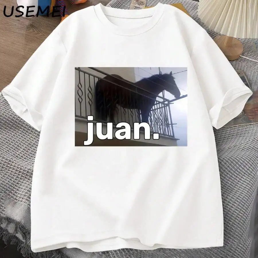 Men T-Shirt Silly Horse On Balcony Dank Meme Graphic T Shirts Funny Man O Neck Short Sleeve Tee Shirt Summer Top 100% Cotton