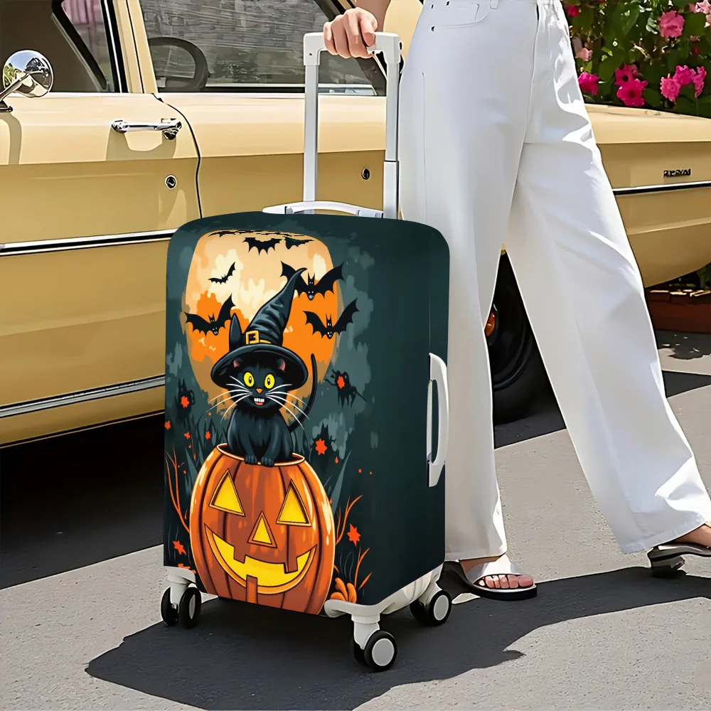 1PC Halloween-themed Cat and Pumpkin Print Luggage Cover for 18-32 inch luggage; Dust and elastic travel accessories to effectiv