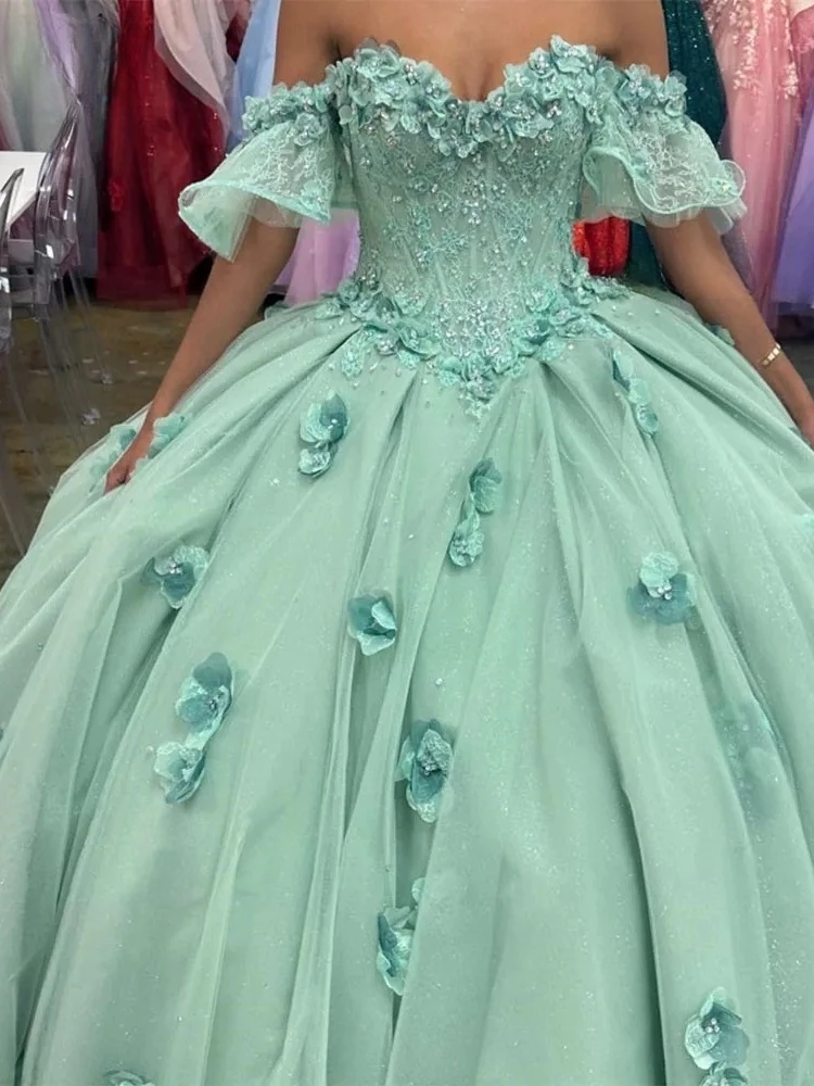 Customized Mint Green Ball Gown Quinceanera Dresses Appliques Sweet 16 Dress Vestido De 15 Anos Girls Birthday Party Prom Wear