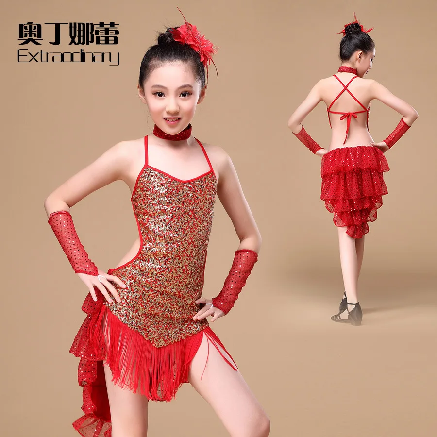

New Children's Latin Dance Competition Costumes Children's Sequined Latin Dance Girls Fringed Performance Costumes
