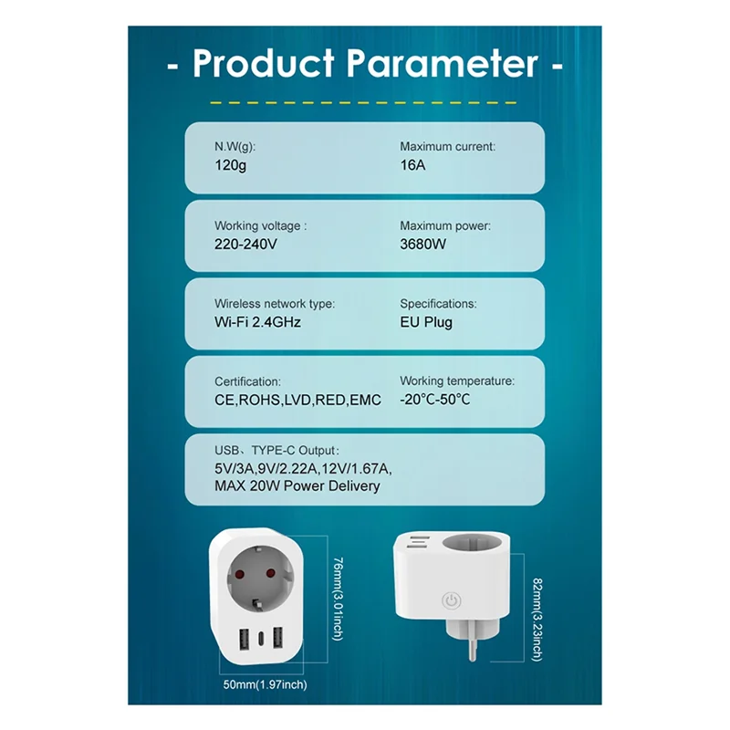 A25P Tuya Smart Plug European German Standard Voice-Controlled Wi-Fi Sockettimer Remote Control Energy Monitor EU Plug