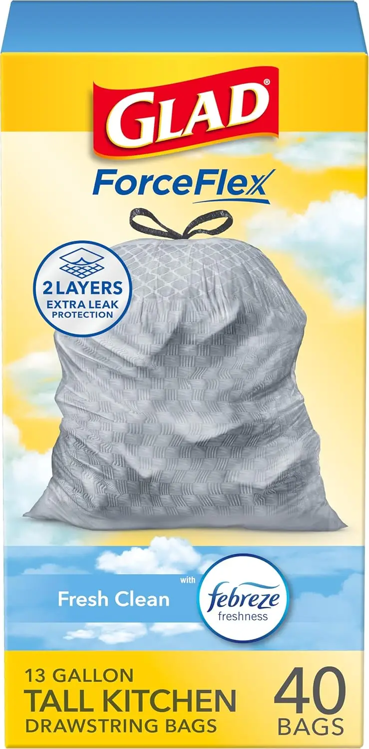 

13 Gallon Tall Kitchen Trash Bags, 40 Count, Fresh Clean Scent, Strong Leak Protection