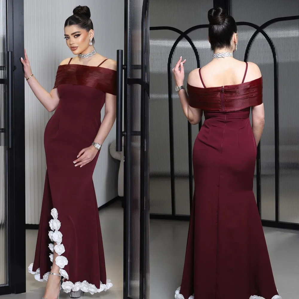 

Customized Jersey Flower Clubbing A-line Off-the-shoulder Bespoke Occasion Gown Midi Dresses
