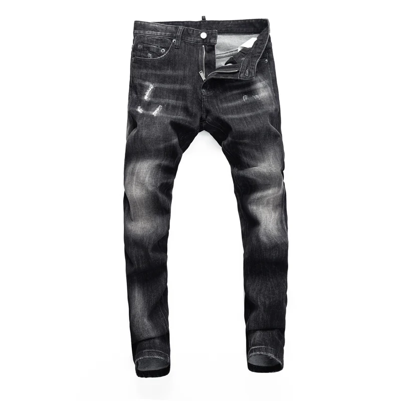 Street Fashion Men\'s Retro Black Grey Jeans Elastic Slimming Ripple Jeans Men\'s Retro Designer High Quality Brand Denim Pants Ho