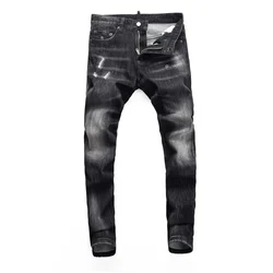 Street Fashion Men's Retro Black Grey Jeans Elastic Slimming Ripple Jeans Men's Retro Designer High Quality Brand Denim Pants Ho