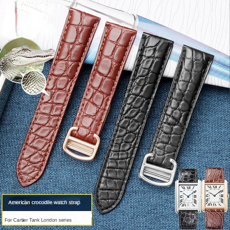 Crocodile Genuine Leather Watch Band For Cartier Tank Solo London Calibo Wear Comfortable Waterproof Watch Band 18 22 24mm Men