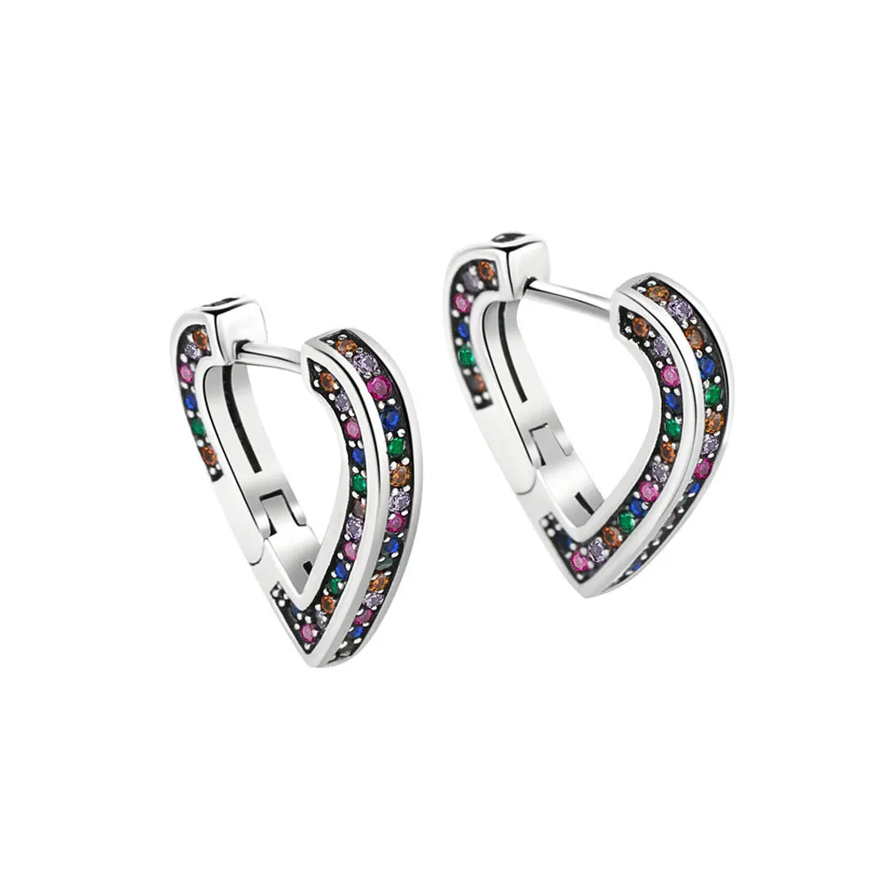 Romantische Liebe Herz Bunte Regenbogen Kristall 925 Silber Nadel Weibliche Stud Ohrringe Schmuck Für Frauen Hochzeit Geschenke – Detail 7