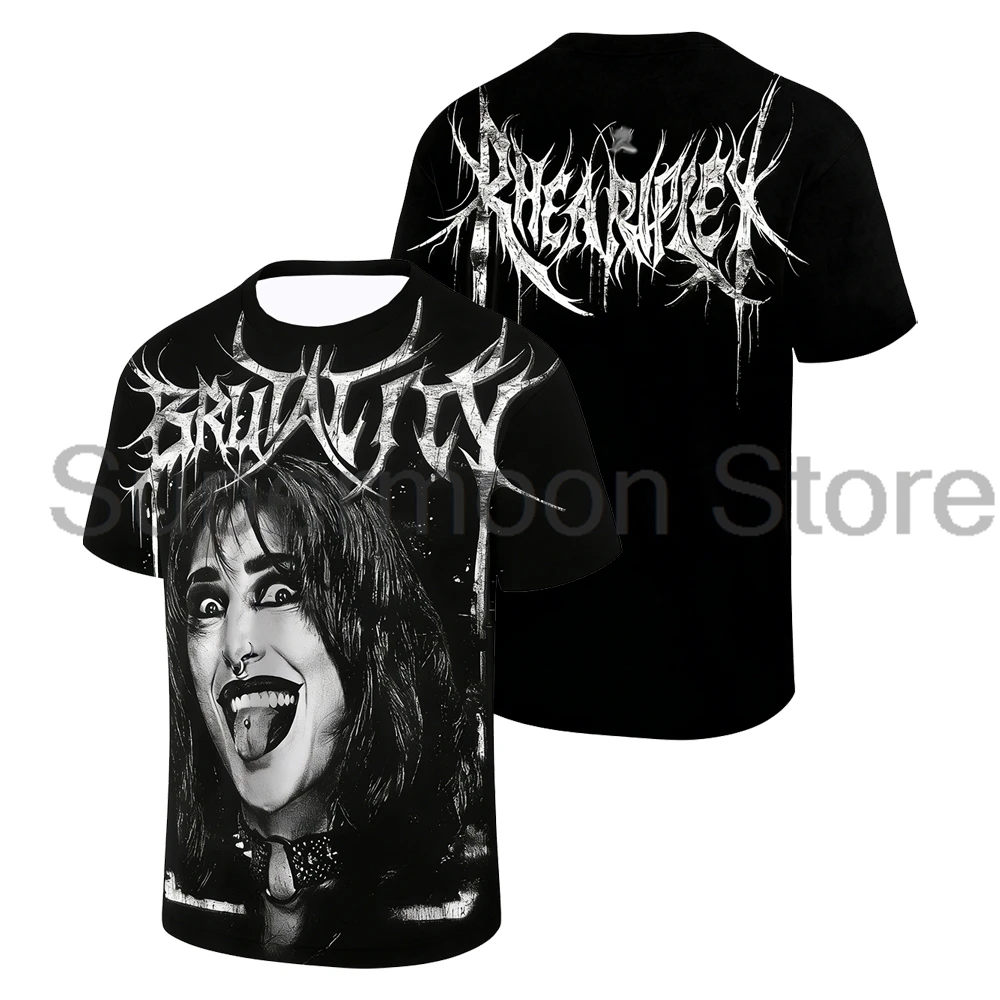 Men's Black Rhea Ripley Face Photo T-shirt Crewneck Short Sleeve Black Tee Women Outdoor Streetwear Tops