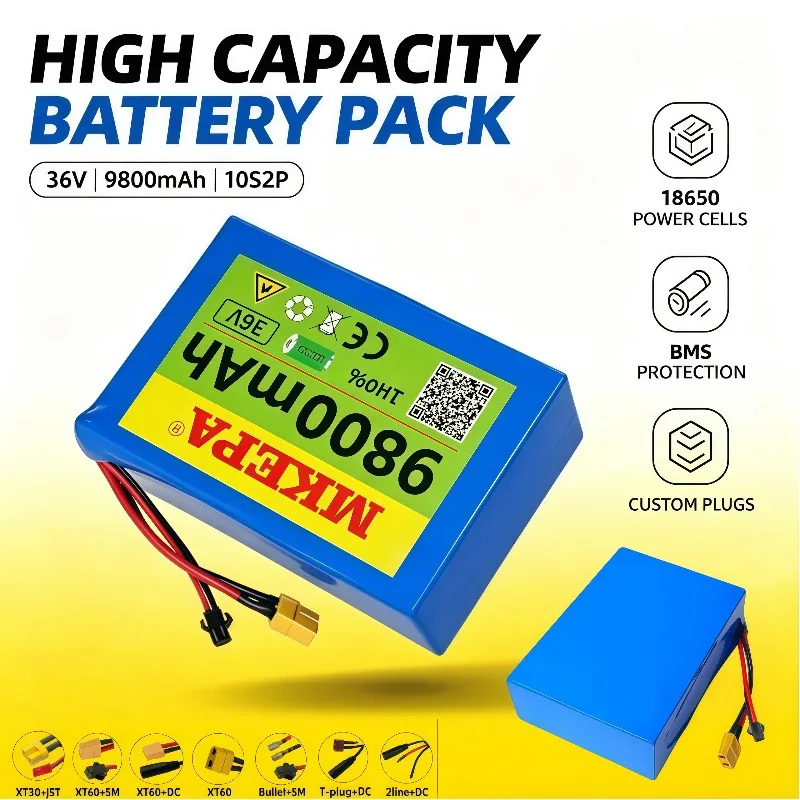 Lpega 10S2P 36V 9800mAh Large Capacity 18650 Lithium Battery Pack with Epoxy Board, Customizable with Multiple Plugs