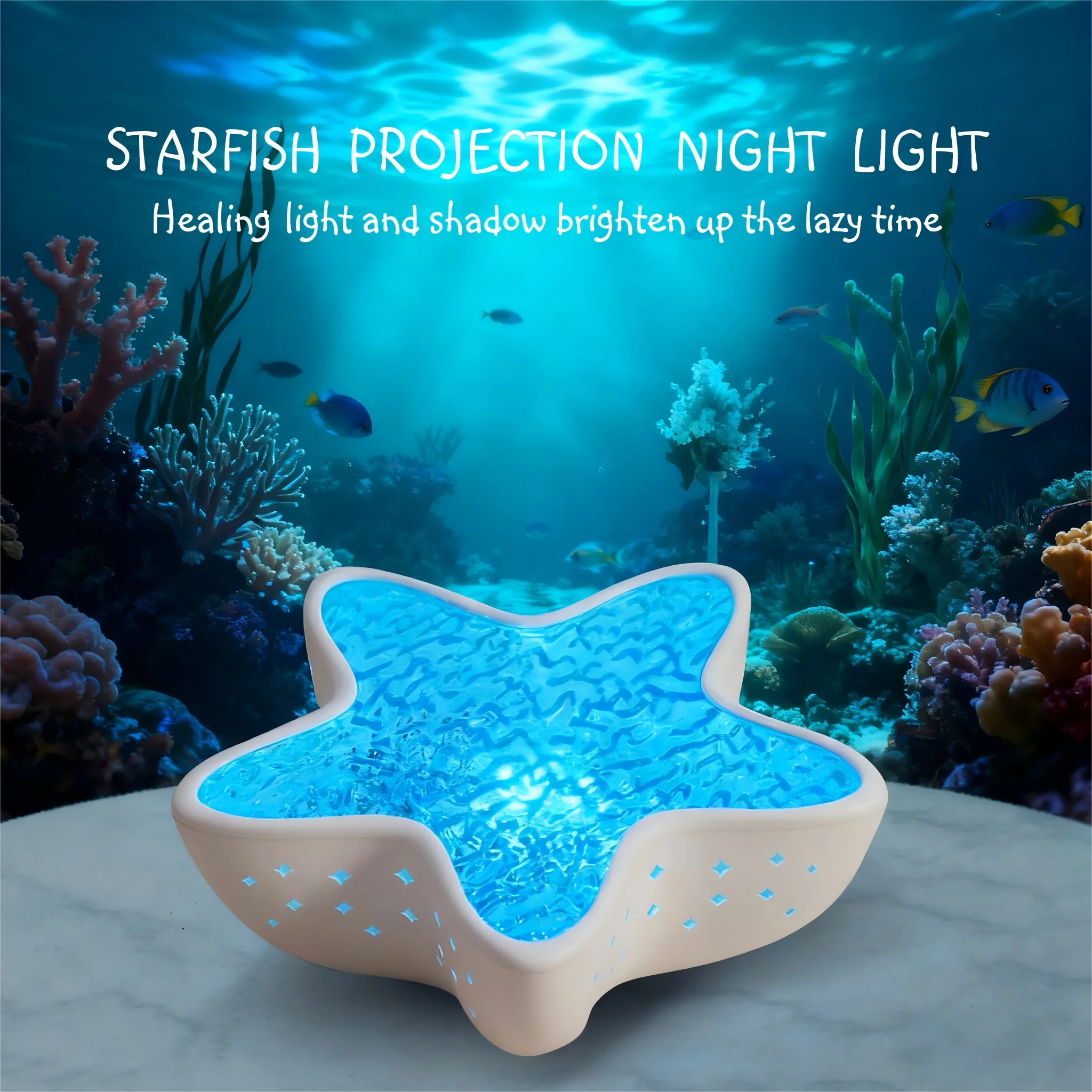 Lámpara de proyector de ondas de agua de estrella de mar, efecto de luz holográfica del océano de 7 colores, luz nocturna terapéutica para regalo de ayuda de relajación/sueño