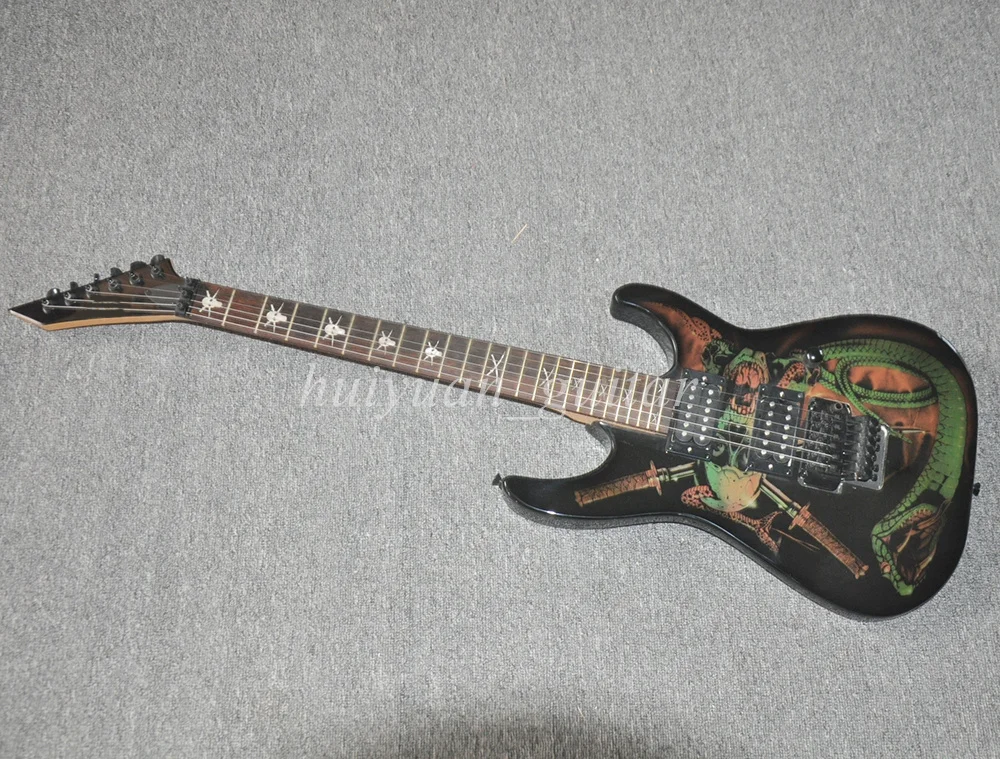 Flyoung 6 Strings Black Floyd Electric Guitar with Special Sticker Rosewood Fretboard 24 Frets
