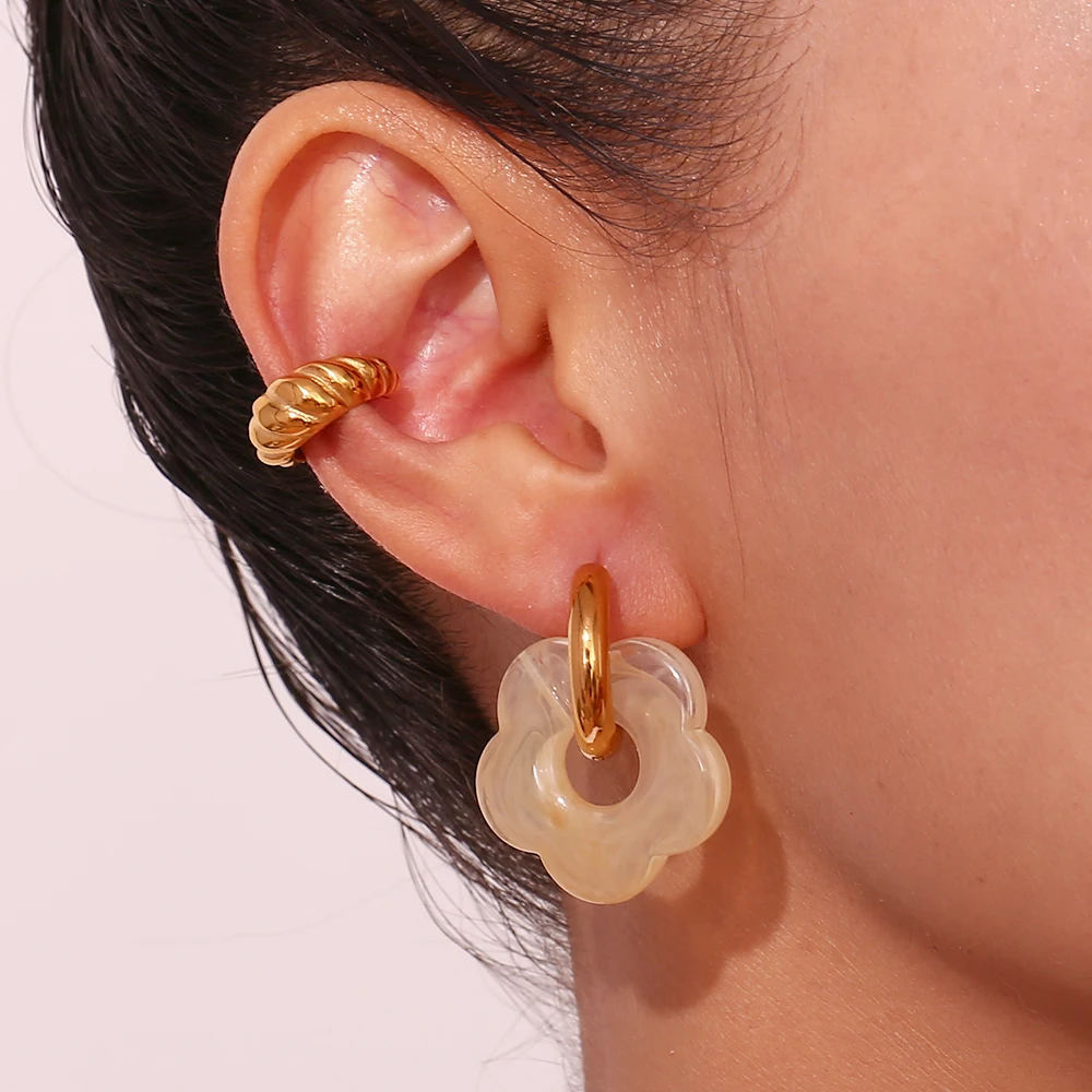 E.B.belle-Boucles d'oreilles créoles en résine pour femme, accessoires de fleurs, plaqué or 18 carats, coloré, acier inoxydable TarjuvenFree SION L, Y2K