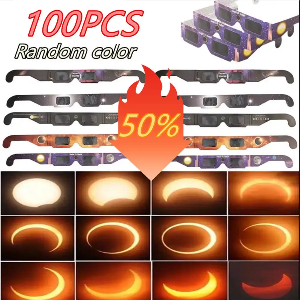 

100Pcs Solar Eclipse Glasses AAS Approved 2025 - Made in the USA CE and ISO Certified Safe Shades for Direct Sun Viewing