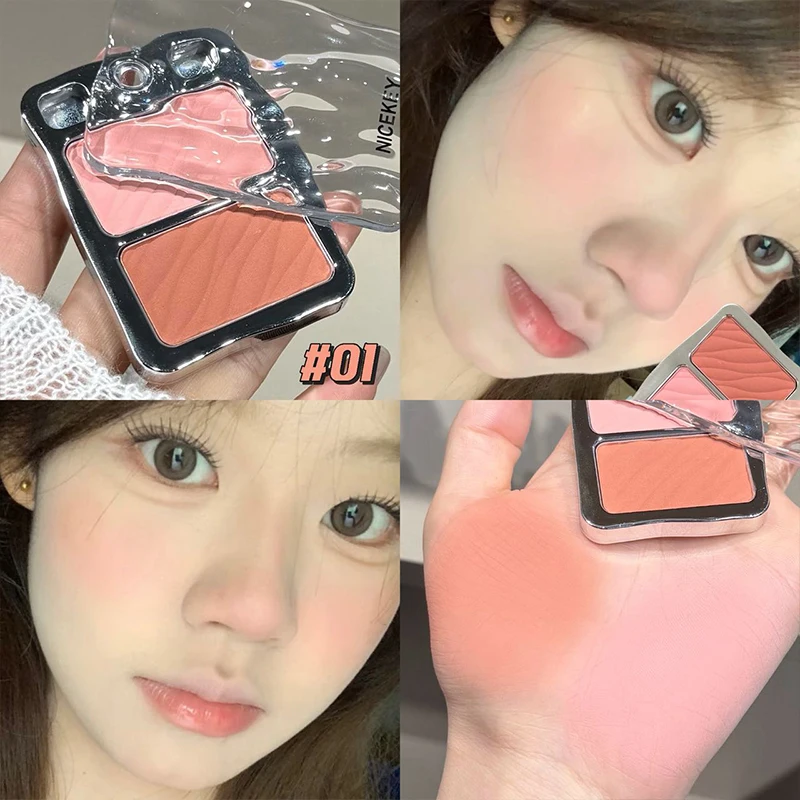 NICEKEY Two-tone Face Blush Matte Cream Makeup Natural Smudge Blush Palette Cheek Tint Highlighter Contour Korean Cosmetics