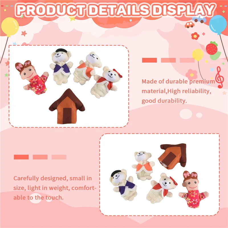 BEDW-Lot Of 5 Pcs Finger Puppets Fairytale Fairy Tale Goldilocks And Three Bears