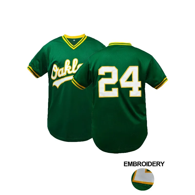 

Men's Embroidered Baseball Jerseys Retro Mesh Sportswear Oakland V-Neck Breathable Tops Short-Sleeve Adult Athletics T-Shirts