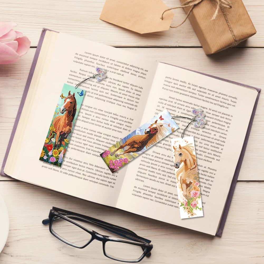 

10Pcs Horse DIY Diamond Painting Bookmark with Butterfly Pendants Diamond Art Bookmark Gift for Book Lovers Mosaic Art Supplies