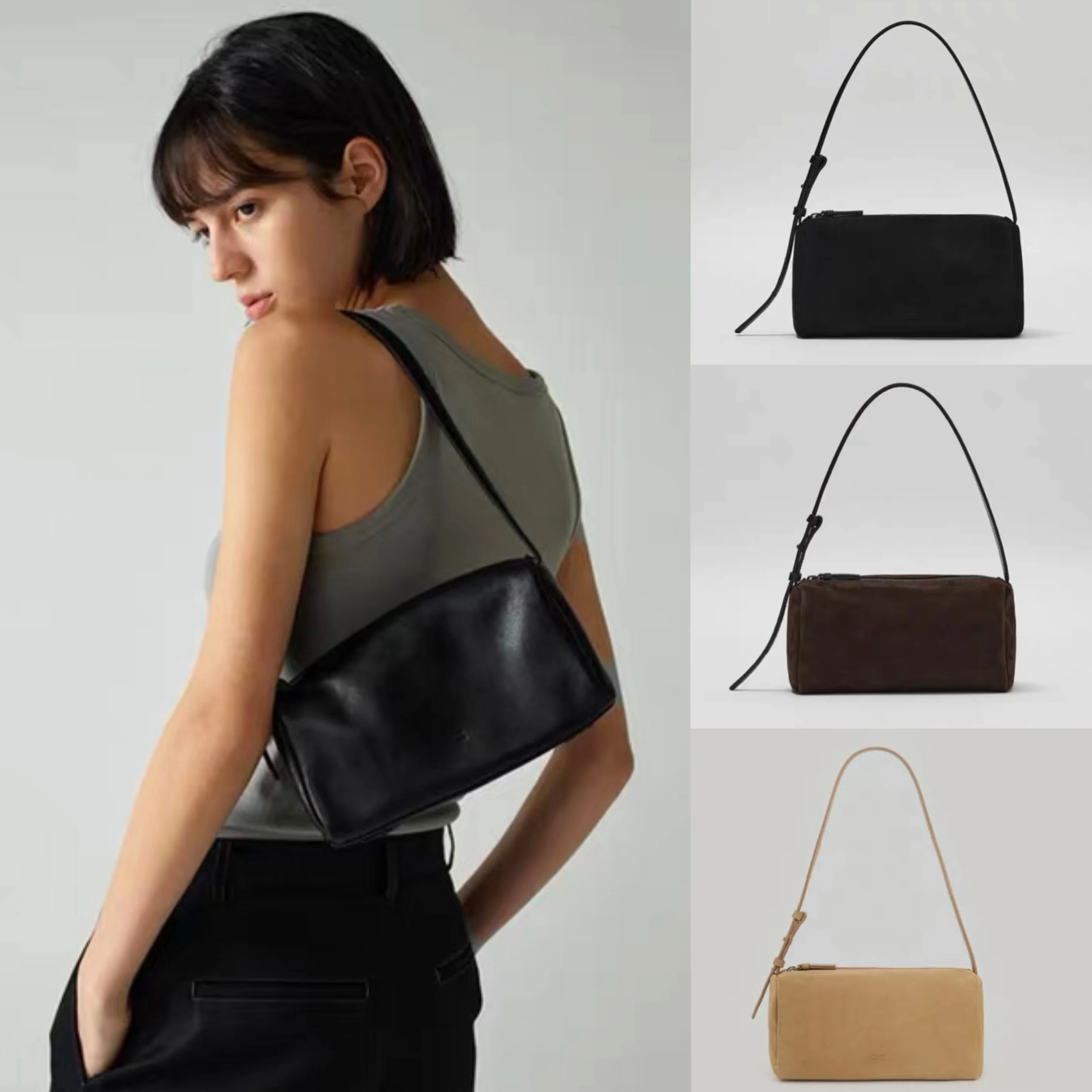 

Ретро-сумка из замши и кожи в стиле французского багета, на одно плечо, с застежкой-молнией, коллекция Весна 2025, модный элемент коллаборации