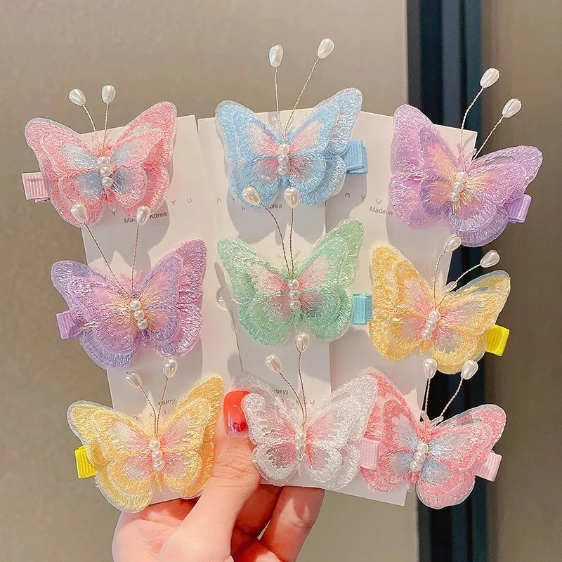 

Kids' Super Fairy Embroidered Butterfly Hair Clips - Girls' Ancient Hanfu Hair Accessories, Cute Princess Style, Hair-Friendly