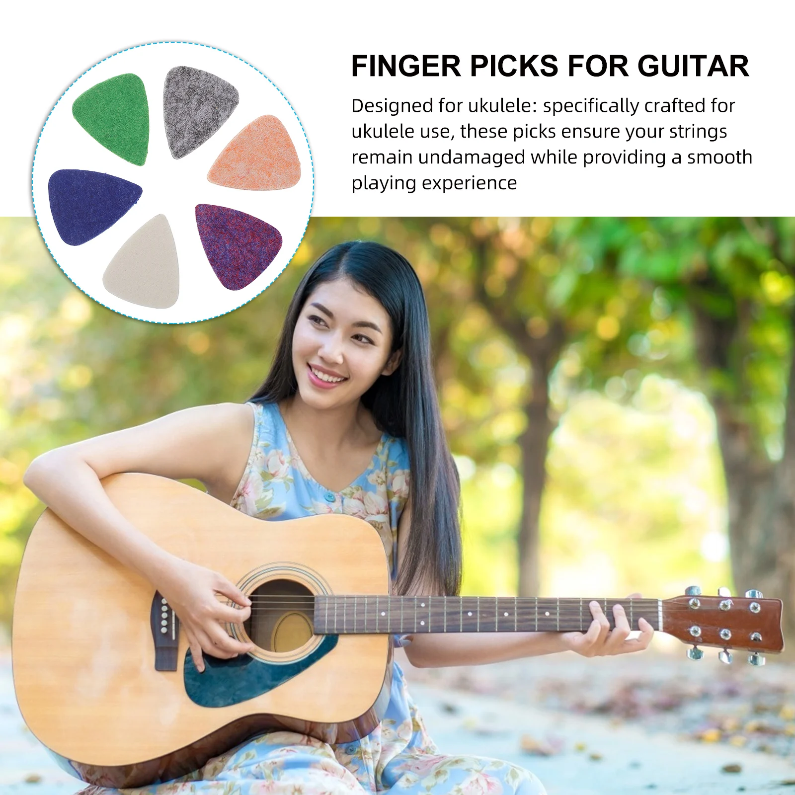 

6pcs Felt Ukulele Picks Wool Thumb Guitar Finger Plectrums Soft Durable Flat String Instrument Accessories For Acoustic Bass