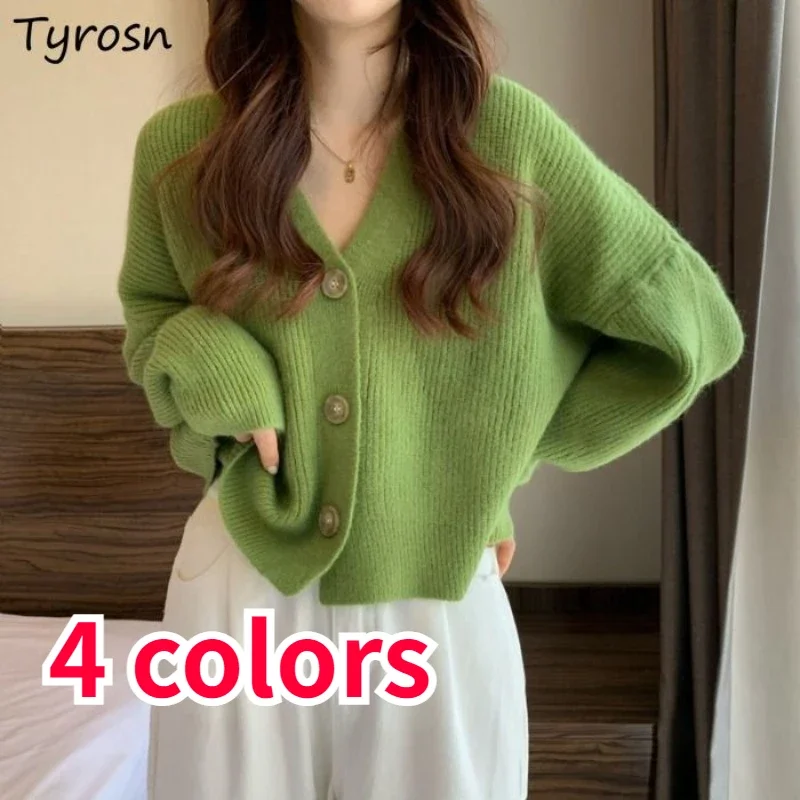 Cardigan Women Autumn Baggy Design Solid Sweet 4 Colors Fashion V-neck Daily Warm Simple Knitting Leisure Charming Retro Cozy