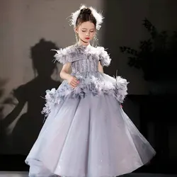 Jill Wish J083 Luxury Lilac Flower Girl Dress Arabic Princess Kids Wedding Birthday Party Gowns vestidos de novia