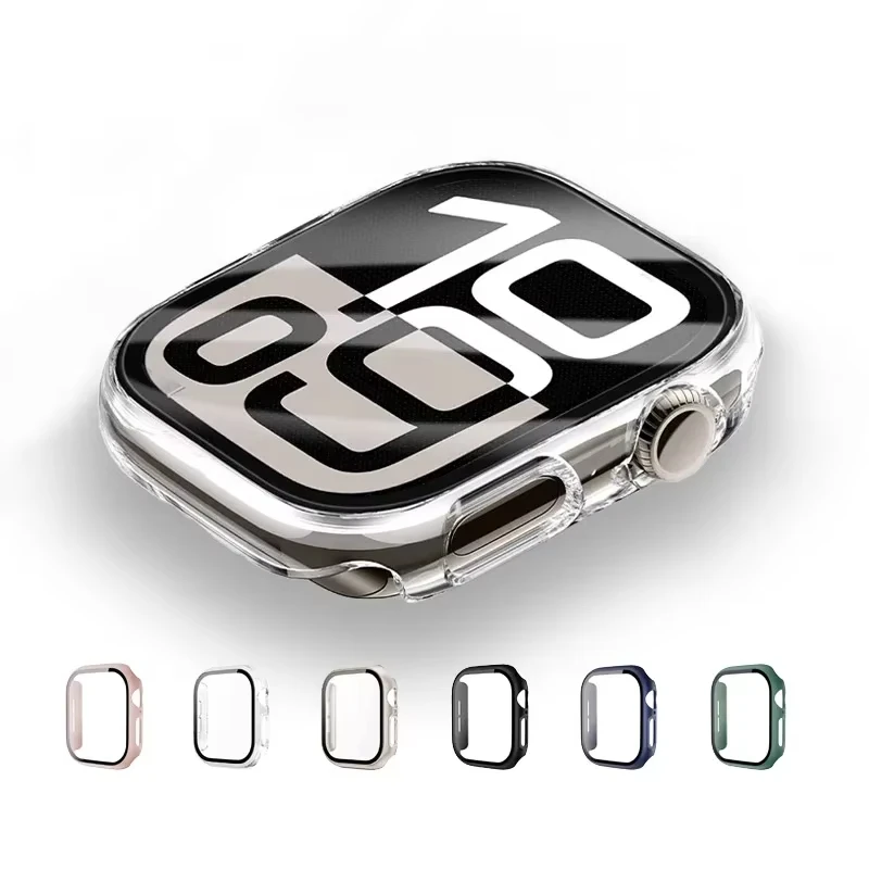Glass+ Case for Apple Watch 10 9 8 7 46mm 45mm 41mm 44mm 40mm Screen Protector PC Cover Bumper for iWatch 3 4 5 SE 6 Accessories