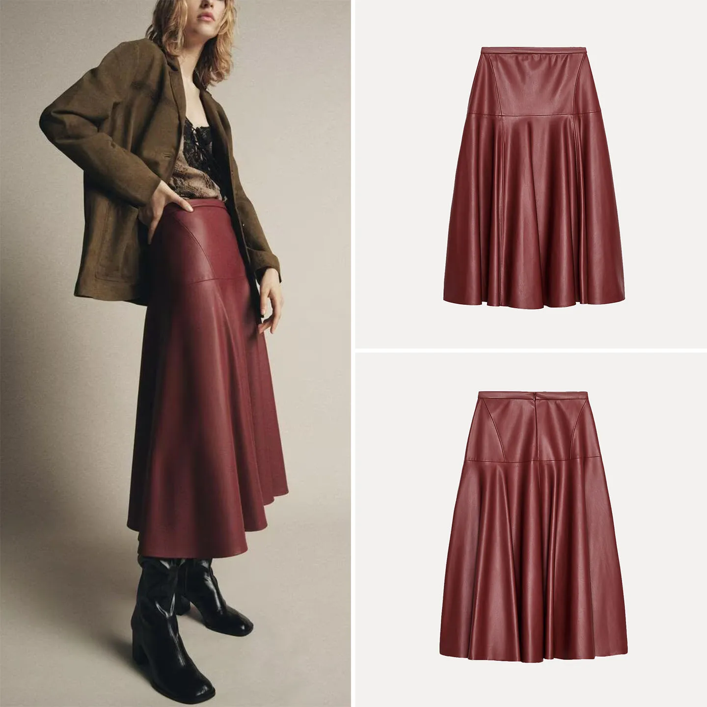 

Повседневная женская юбка миди из искусственной кожи с индивидуальным дизайном, стандартный крой, для ежедневной носки, осенняя новинка 850090