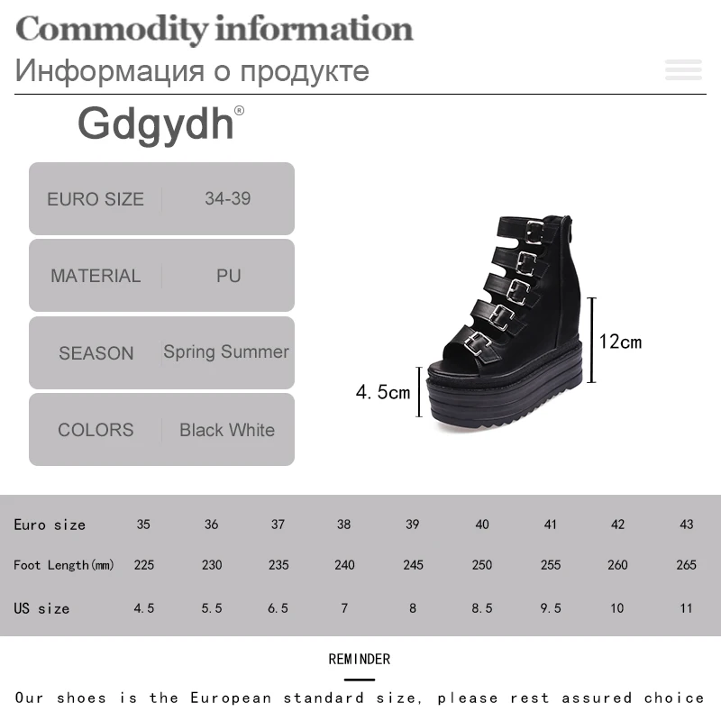 Gdgydh Goth Style Women's Platform Sandals Buckle Straps Open Toe High Heels Fashion Dress Pumps Wedge Heel Back Zipper