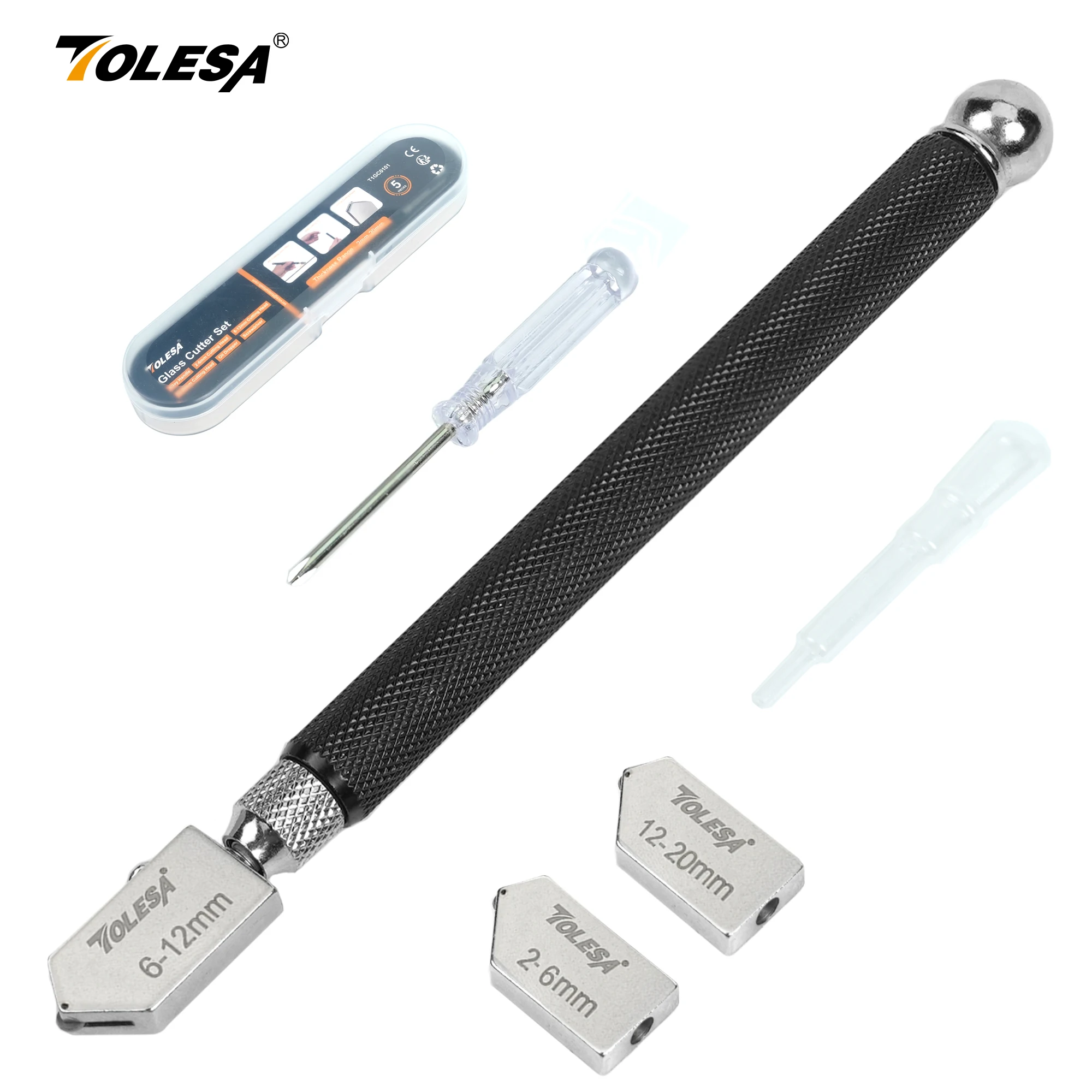 TOLESA pemotong kaca 2 mm-20 mm, kit alat pemotong kaca dengan umpan minyak aotomatik dan kotak, pemotong kaca untuk cermin/ubin/mosaik