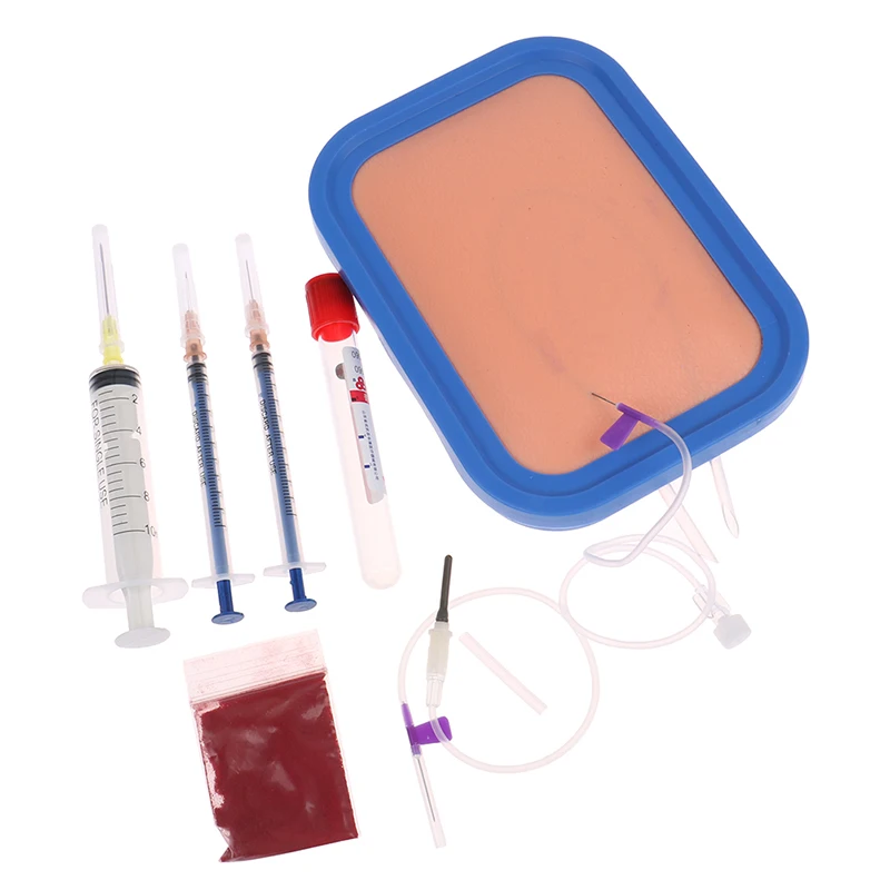 Simulated Skin Venipuncture Injection Training Silicone Model Pad Venous Blood Drawing Practice Moudle Set With Blood Returning