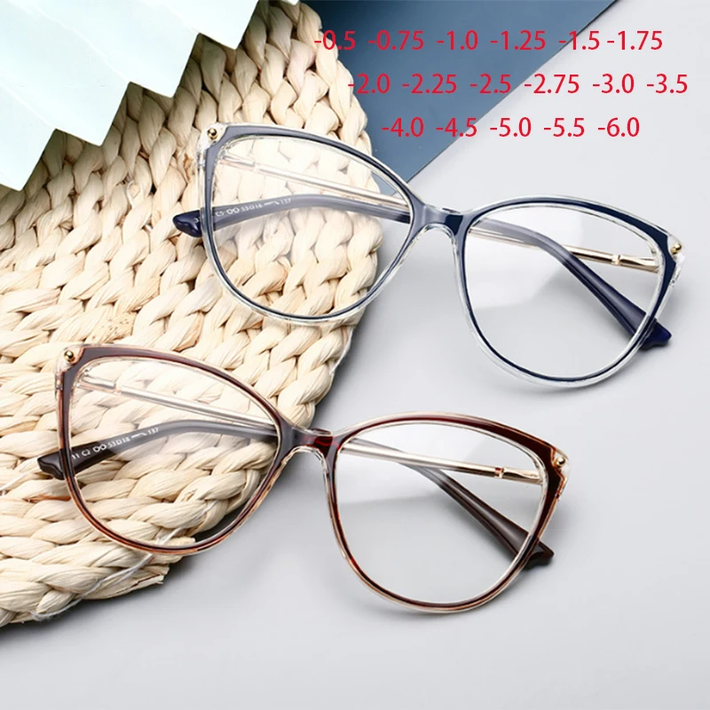 

Big Frame Blue Light Blocking Cat Eye Nearsighted Glasses Women Prescription Spectacles 0 -0.5 -0.75 To -6