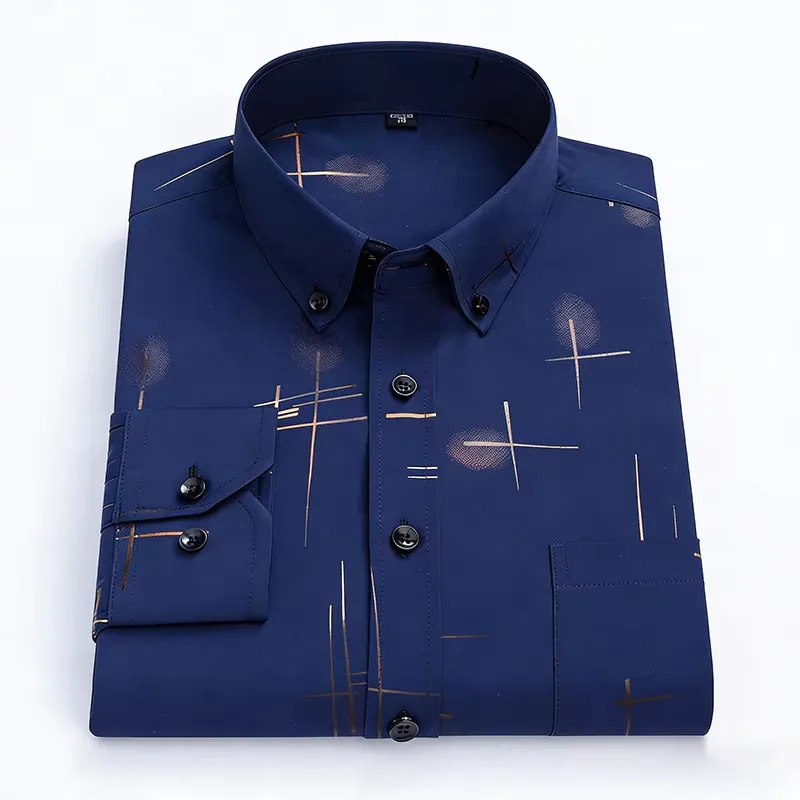 Multi-piece set Men's Fashion Print Plaid Business Casual Long Sleeved Shirts New Single Pocket Anti-wrinkle Comfortable Blouses
