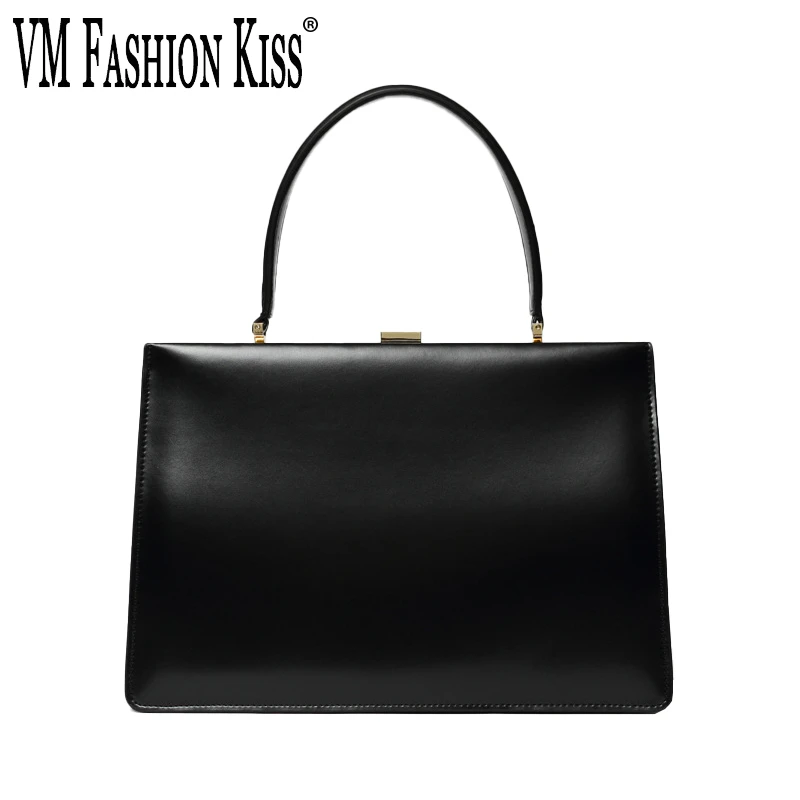 VM FASHION KISS vintage Pu Leather Frame Handle Bags Luxury Handbag Women Designer Famous Brand Pochette black purse