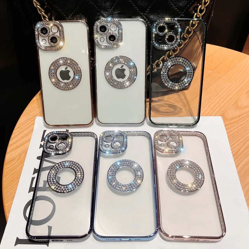 

For iPhone 14 Pro Max Luxury Plating Flash Diamond Silicone Phone Case For iPhone 11 12 13 XS Pro Max Rhinestone Jewelled Cover