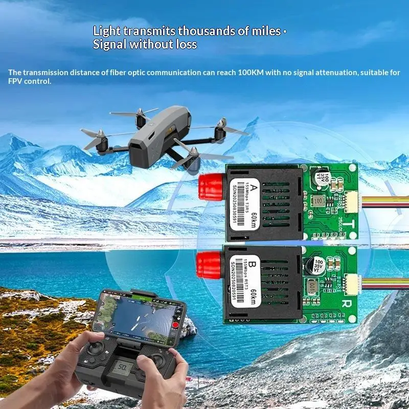 TTL Optical Transceiver Module DC 5.5-26V FC Interface For Drones Terminal Equipment RX/TX/AV/VCC/GND 20KM-100KM