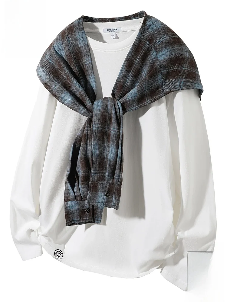 

Мужской свитшот Paul Frank из чистого хлопка с длинным рукавом, имитация двухслойности, с драпировкой на плечах, повседневный, свободный крой, осенняя новинка, комфортный