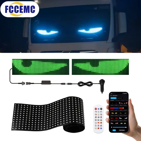 대형 APP 트럭 자동차 악마 눈 LED 픽셀 패널 라이트 원격 음악 제어 사용자 정의 텍스트 조명 보드 앞 유리 스크롤