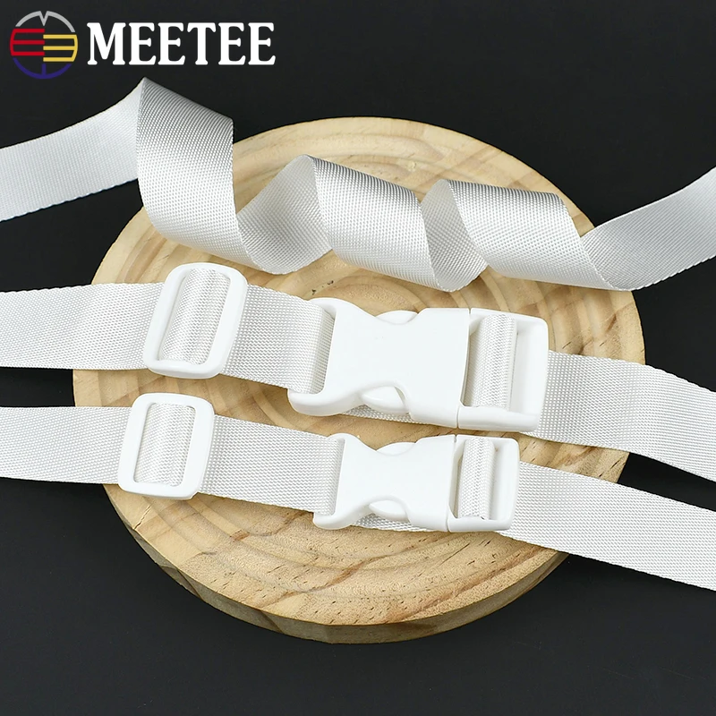 

5/8/10Sets 20/25mm White Nylon Webbing + Plastic Release Buckle + Tri-glide Clasp Backpack Belt Pet Collar Bag Strap Accessories