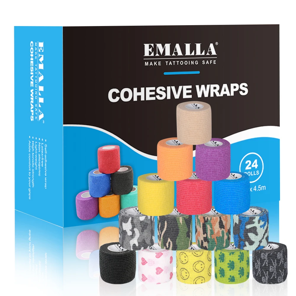 

24PCS EMALLA Tattoo Bandage Tattoo Grip Tape Waterproof Self-adhesive Elastic Wraps Finger Protection Tools Tattoo Accessories