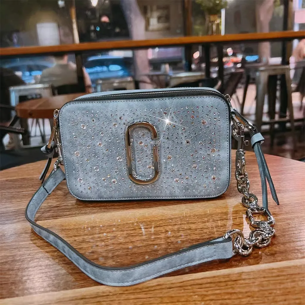 High Quality Denim Square Bag Glitter Shiny Diamonds Women's Handbag Shoulder Messenger Bag Lady Purse Female Casual Bag